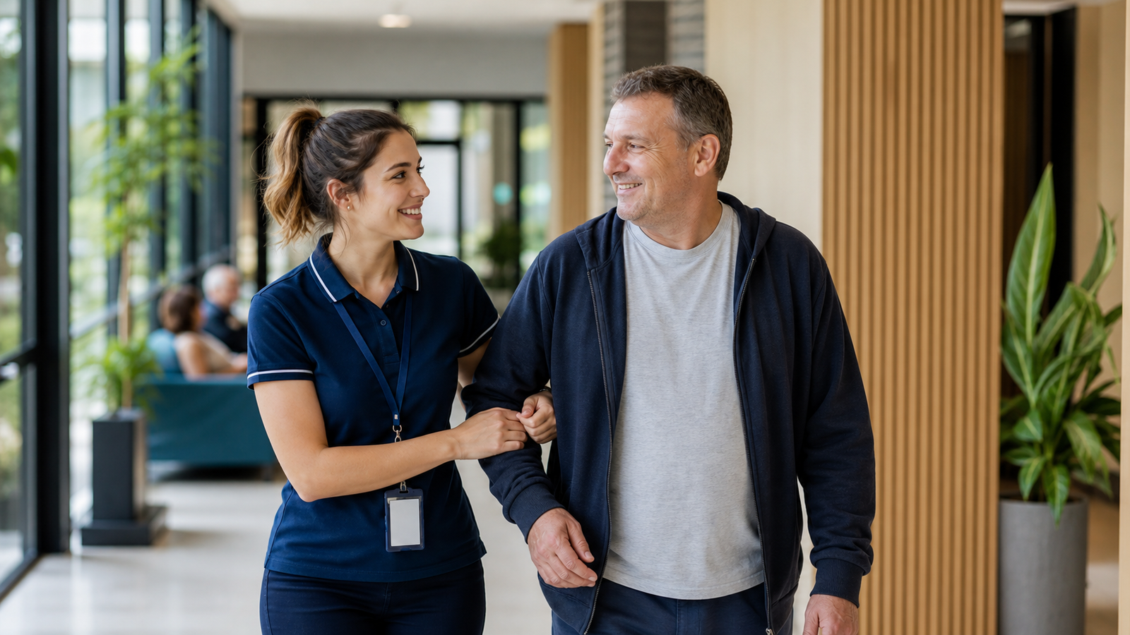 Support worker assisting a client in a community setting